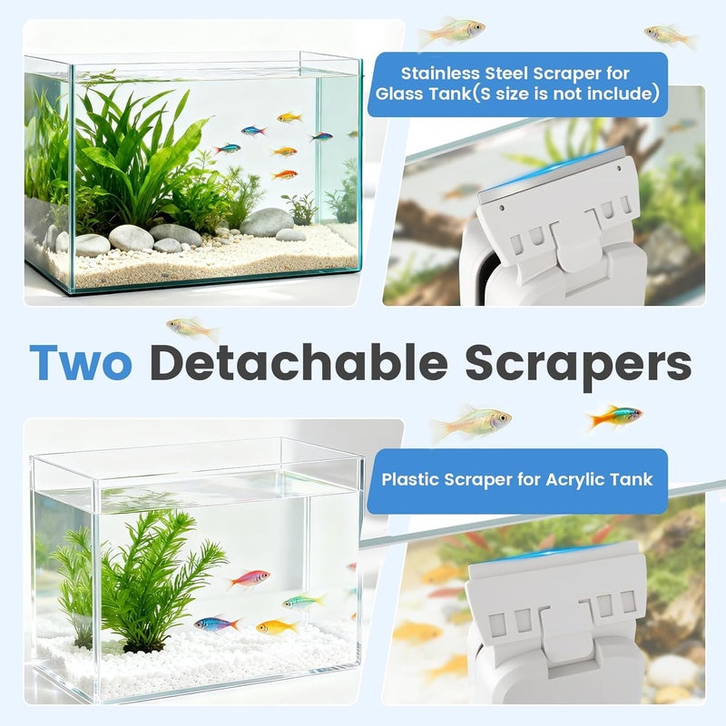 AQQA Aquarium Magetic Glass Cleaner Brush with 2 Detachable Scrapers Floating Fish Tank Cleaning Tools Algae Scraper for 0.45-0.66 inch Thick Glass/Acrylic Tanks (X-Large) - Image 5